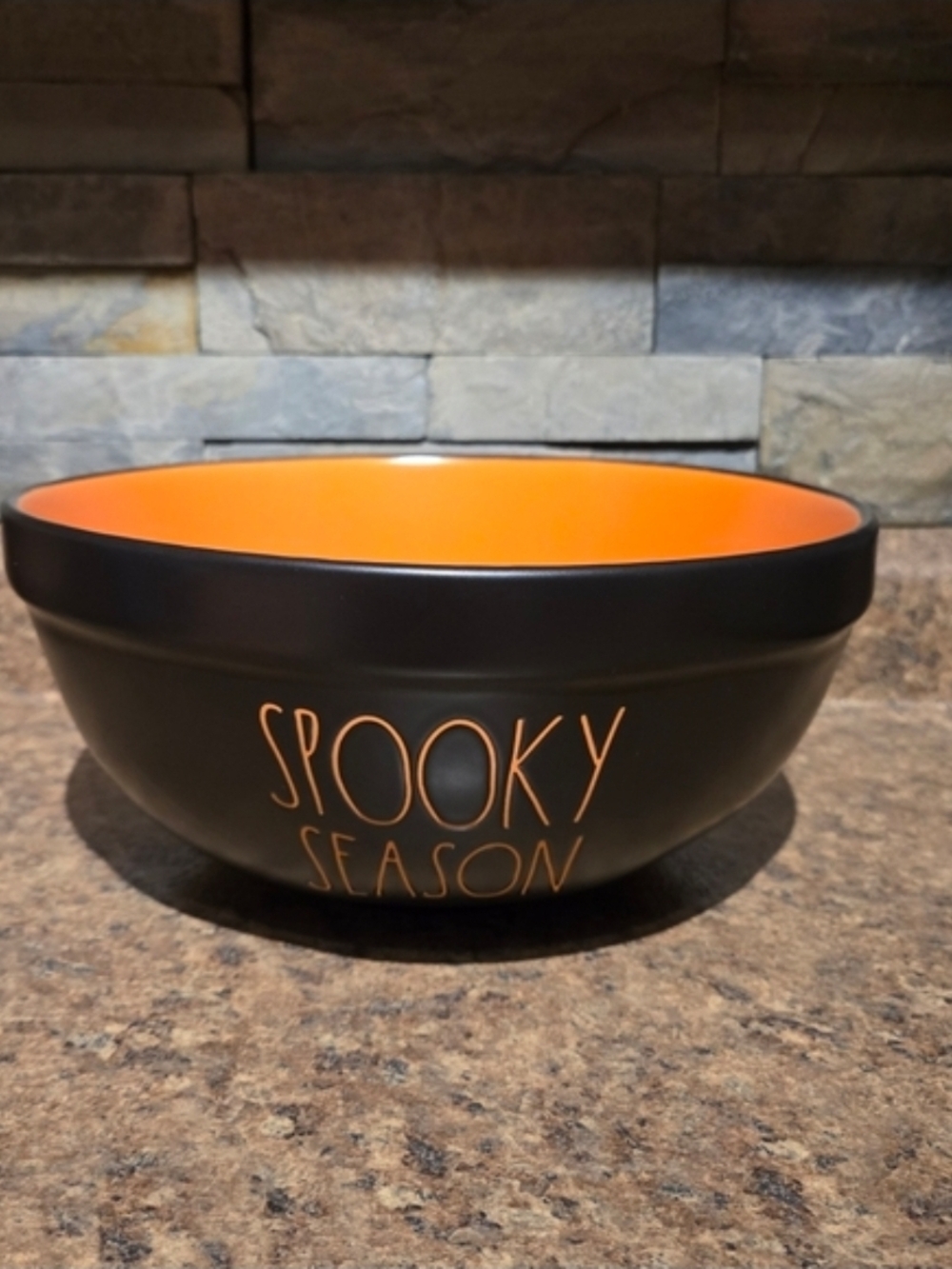 Rae Dunn Black Bowl with Orange Interior - Spooky Season Large Size
